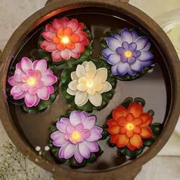 TIED RIBBONS Set of 6 Decorative Lotus Water Sensor Diya Floating LED Candles-49