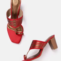 House of Pataudi Open Toe Striped Block Heels-19
