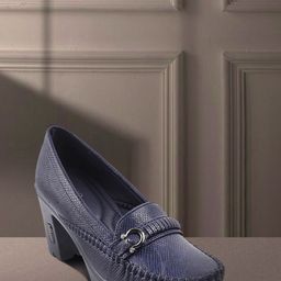 Metro Navy Blue Textured Block Pumps-49