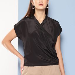 Chemistry Extended Sleeves Satin-Finish Wrap Top-image-72