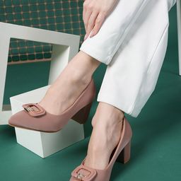 DressBerry Women Textured Pointed Toe Block Heel Pumps-30