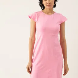 BRINNS Pink Cotton Sheath Midi Dress-image-93