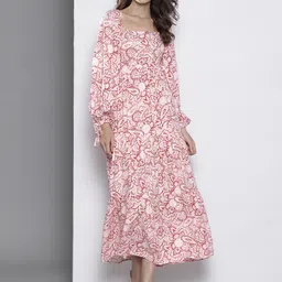 Boohoo Floral Printed Smocked Detail Fit & Flare Tiered Maxi Dress-picture-17