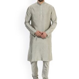 KISAH Men Grey Solid A-Line Kurta-45