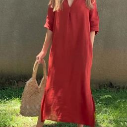 HERE&NOW Women V-Neck Cotton A-Line Midi Dress-image-52