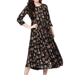 Varanga Black Printed A-Line Dress-image-31