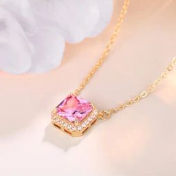 Peora Gold Plated Pink Drop Pendant Chain Necklace-image-20