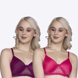 FIMS Pink & Purple Lace Work Bras - Pack Of 2-image-68