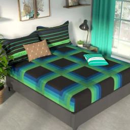 NAUTICA Pacific Coast Black & Blue Cotton 160 TC King Bedsheet with 2 Pillow Cover-image-64