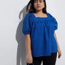 Gia by Westside Blue Schiffli Embroidered Cotton Top-image-33