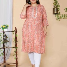 Miravan Peach Bandhani Print Plus Size A Line Kurta-19