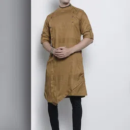 The Indian Garage Co Men Khaki Solid Kurta-image-41