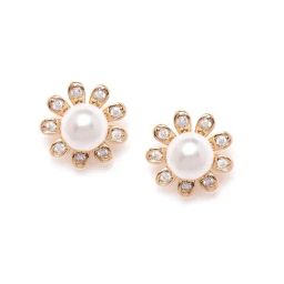 Zaveri Pearls Gold Tone Cubic Zirconia & Pearl Flower Contemporary Brass Stud Earrings - ZPFK9514-image-99