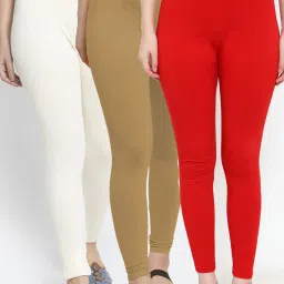Gracit Red & Off-White Mid Rise Leggings - Pack Of 3 image 1