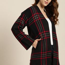 all about you Women Black & Red Acrylic Longline Checked Shrug-27