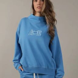 American Eagle Outfitters Blue Cotton Embroidered Sweatshirt-image-49