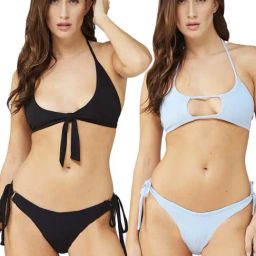 Secrets By ZeroKaata Black & Blue Plain Swimwear Bra Panty Set - Pack Of 2-image-67