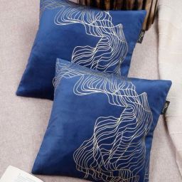 HOSTA HOMES Blue Polyester Foil Printed Velvet Cushion Covers - Set of 2-82