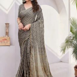 MIRCHI FASHION Grey Printed Saree With Unstitched Blouse-picture-39