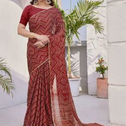 MIRCHI FASHION Red Printed Saree With Unstitched Blouse-image-31