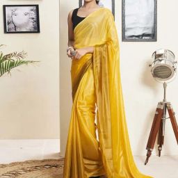 Satrani Yellow & Mustard Yellow Ombre Saree With Unstitched Blouse-image-34