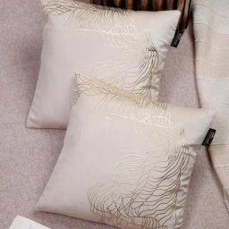 HOSTA HOMES Cream Polyester Foil Printed Velvet Cushion Covers - Set of 2-9