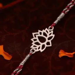Ornate Jewels 925 Silver Rhodium Plated Lotus Thread Rakhi for Brother with Roli Chawal-image-75