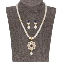 Sri Jagdamba Pearls White Pearl Gold Plated Necklace Set-image-83