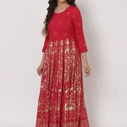 Rangriti Pink Printed Maxi Dress-image-75