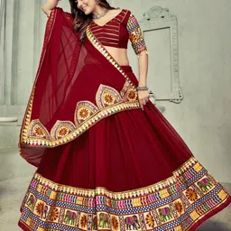 Warthy Ent Embroidered Mirror Work Semi-Stitched Lehenga & Unstitched Blouse With Dupatta image 5
