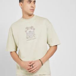 7 Alt By Pantaloons Green Cotton Loose Fit Printed T-Shirt-picture-46