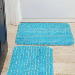 Saral Home Turquoise Blue & White Microfibre Anti-Skid Bathmats - Set of 2-image-101