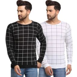 Vimal Jonney Black & White Regular Fit Check T-Shirt - Pack of 2-image-92