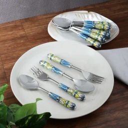 VarEesha Blue Steel Spoons and Forks Cutlery - Set of 12-image-3