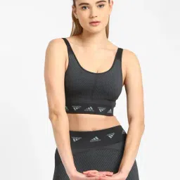 Adidas Grey Non Wired Padded AEROKNIT B Sports Bra-image-101