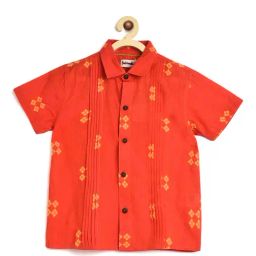 Fabindia Kids Rust Embroidered Shirt-image-50