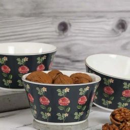 India Circus Black & Red Ceramic 13.2 cm Snack Bowl (0.47 L) - Set of 3-11