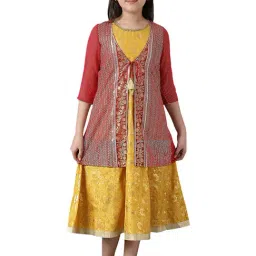 Aurelia Kids Red & Yellow Embroidered Dress with Jacket-image-52