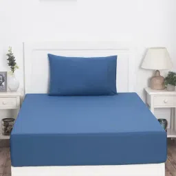 Maspar Colorart Slumber Blue 200 TC Cotton Single Size Bed Sheet with 1 Pillow Cover-image-73