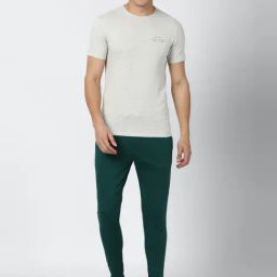 Peter England Grey Cotton Regular Fit Self Pattern T-Shirt & Joggers-image-31