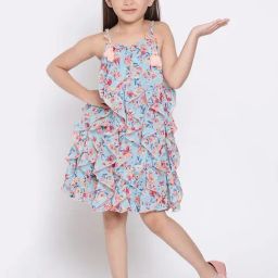 Nauti Nati Kids Blue & Pink Printed Dress-image-1