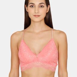 Zivame Pink Lace Non-Padded Double Layered Bralette-image-45
