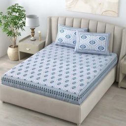 Living Roots Grey Cotton 200 TC Super King Bedsheet with 2 Pillow Covers-image-33