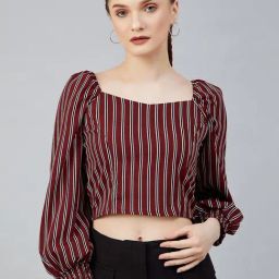 Rare Maroon Striped Crop Top-image-86