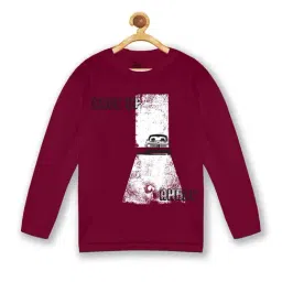 Kiddopanti Kids Burgundy Cotton Printed Full Sleeves T-Shirt-image-51