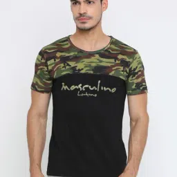 Masculino Latino Black Cotton Regular Fit Camouflage T-Shirt-picture-10