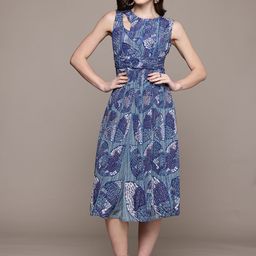 Ritu Kumar Print Crepe Fit & Flare Dress with Cut-Outs Detail-picture-24