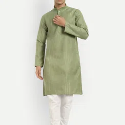 WELL TEX Striped Embroidered Mandarin Collar Straight Kurta-image-84