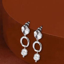 Accessorize London Sterling Silver Molten Pearl Drop Earrings-image-73