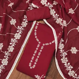 SHADOW & SAINING Floral Embroidered Zari Semi-Stitched Dress Material-image-2